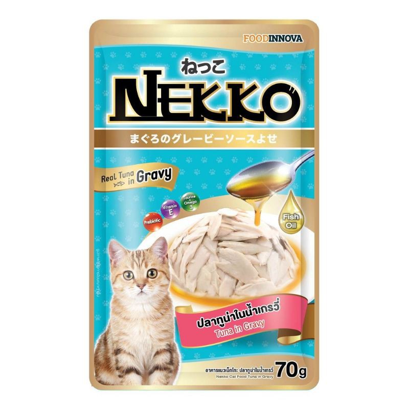 Thức ăn ướt Pate Nekko cho mèo nhiều vị dạng gói 70gr có chứa các vitamin và khoáng chất cho con mèo yêu quý của bạn.