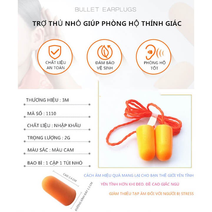 Nút bịt tai chống ồn cao cấp 3M 1110 có dây đeo