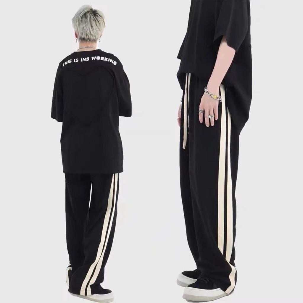 Quần Dài Dáng Rộng Suông Kẻ Sọc Bên Hông Thoải Mái Thời Trang Phong Cách Hàn Quốc Cho Nam Size M-3XL