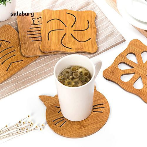 Miếng lót chất liệu gỗ chống trơn kích thước 14.3cm x 14.3cm nhiều kiểu dáng tiện dụng