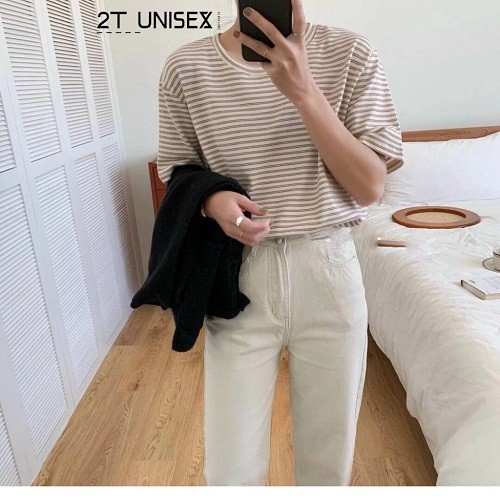 Áo phông kẻ 2t unisex áo phông rộng chất cotton mềm mịn tay lỡ áo thun kẻ basic nhiều màu P17 | BigBuy360 - bigbuy360.vn