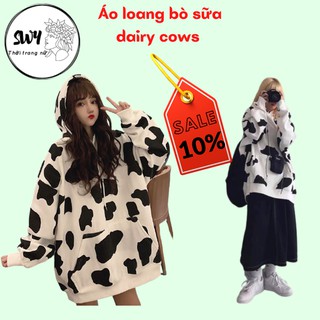 Áo hoodie SWY loang bò sữa freesize from rộng siêu xinh, AHBS