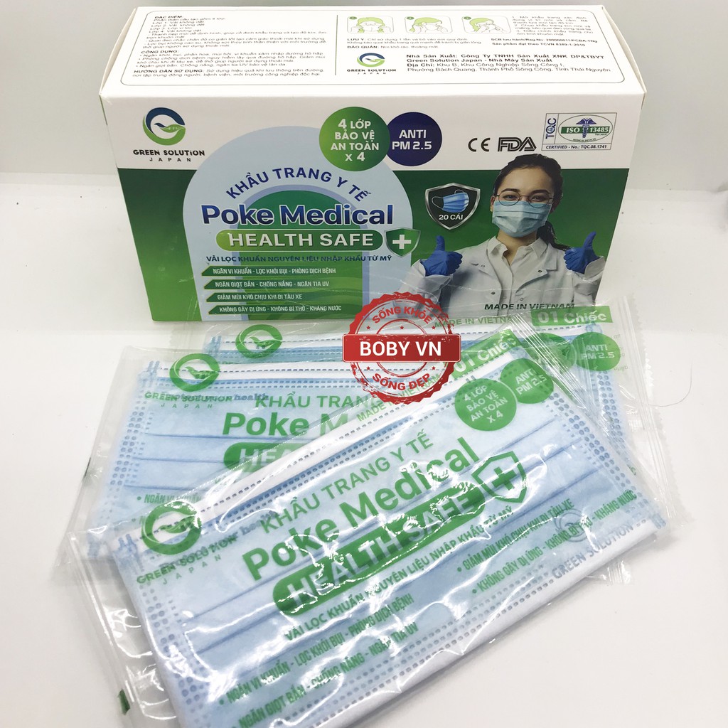 Khẩu trang y tế 4 lớp Poke Medical (1 túi 1 cái x 20 cái )