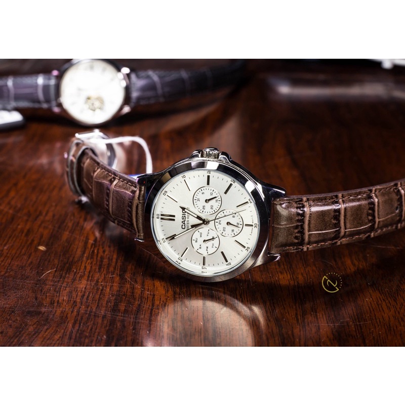 Đồng hồ Nam Casio MTP-V300L-7A &amp; MTP-V300L-7A2, đồng hồ chính hãng, dây da nâu chạy 6 kim