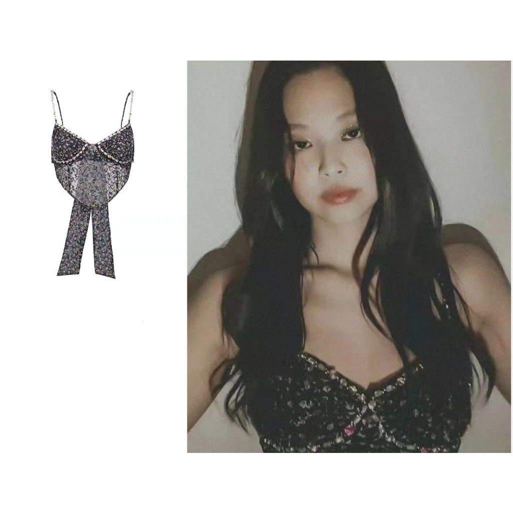 Blackpink Jennie Áo Hai Dây Hở Lưng Thắt Nơ Đính Đá Hình Hoa Kim Cương Quyến Rũ Cho Nữ
