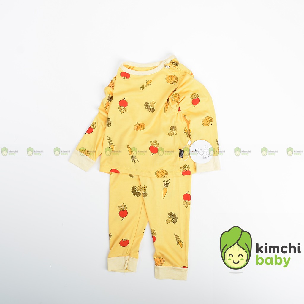 Đồ Bộ Bé Trai, Bé Gái KIMCHIBABY Cúc Vai Vải Thun Lạnh Hoạ Tiết Động Vật, Bộ Dài Tay Cho Bé Thu Đông Minky Mom KWTD2102