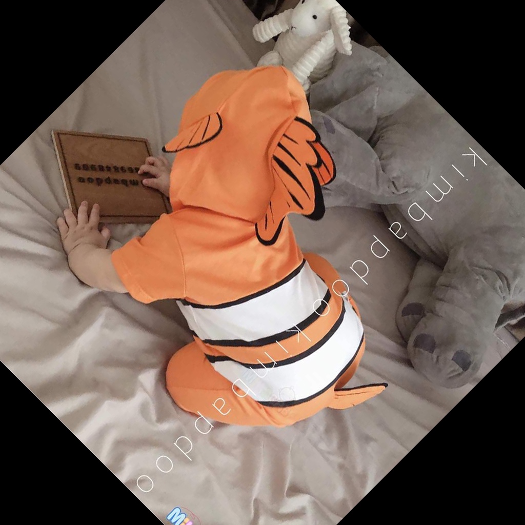 Bộ Bodysuit Đùi Liền Nón Dây Kéo Cao Cấp Hình Cá Dory Nemo Cho Bé - BDSDUILIENNON_DORY