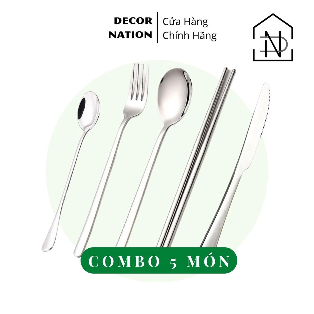 COMBO 5 Món Muỗng Đũa Nĩa Thìa Dao Inox 304 Cao Cấp dùng Văn Phòng - Du Lịch- Ăn Trưa