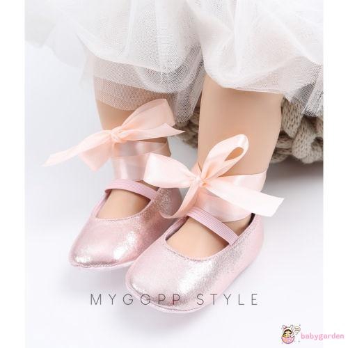 Giày màu trơn thắt dây nơ dễ thương cho bé gái