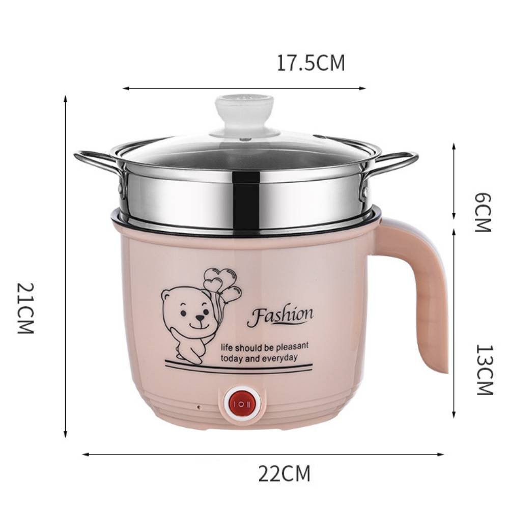 Ca Nấu Mì, Nấu Cơm Đa Năng Chống Dính Có Tay Cầm 18cm - Nồi Lẩu Điện Mini Kèm Giá Hấp INOX Không Gỉ