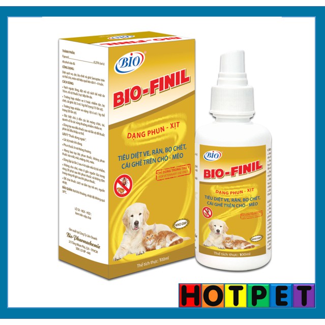 BIO-FINIL 100ML - Chai xịt cao cấp tiêu diệt ve, rận, bọ chét, cái ghẻ cho thú cưng