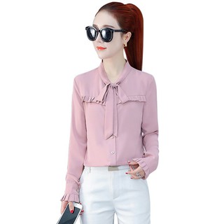 Áo sơ mi nữ cổ nơ xếp ly cách điệu