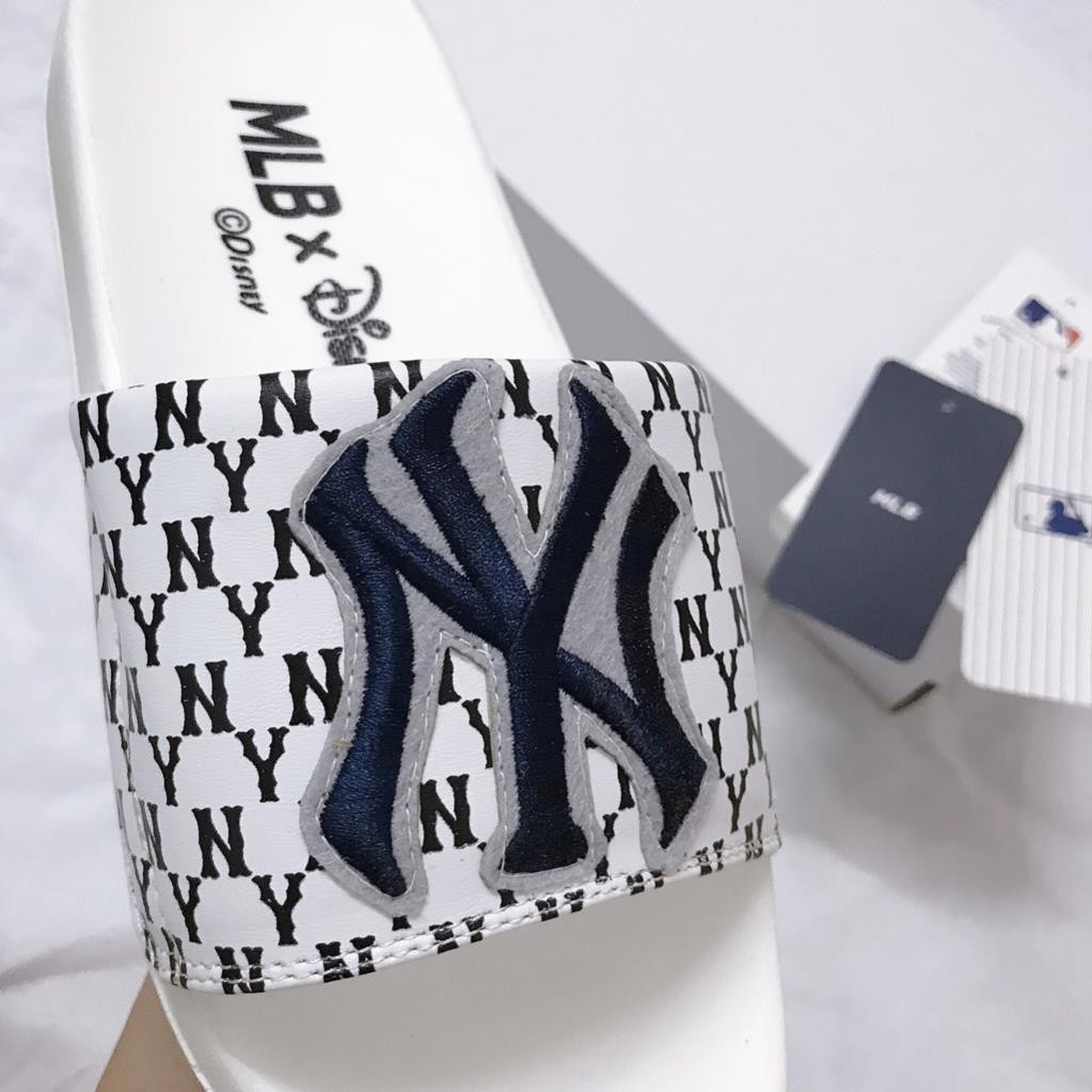 Dép quai ngang mlb unisex Luxury NY, Dép thời trang nam nữ MB NY white đế đúc - LuxurySneaker