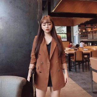 Áo khoác vest nữ nâu form suông dài sang trọng,CÓ VIDEO+ ẢNH THẬT 100%