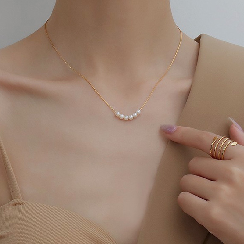 Vòng cổ Thép Titan Mặt Giả Ngọc Trai Phong Cách Hàn Quốc Quyến Rũ Cho Nữ