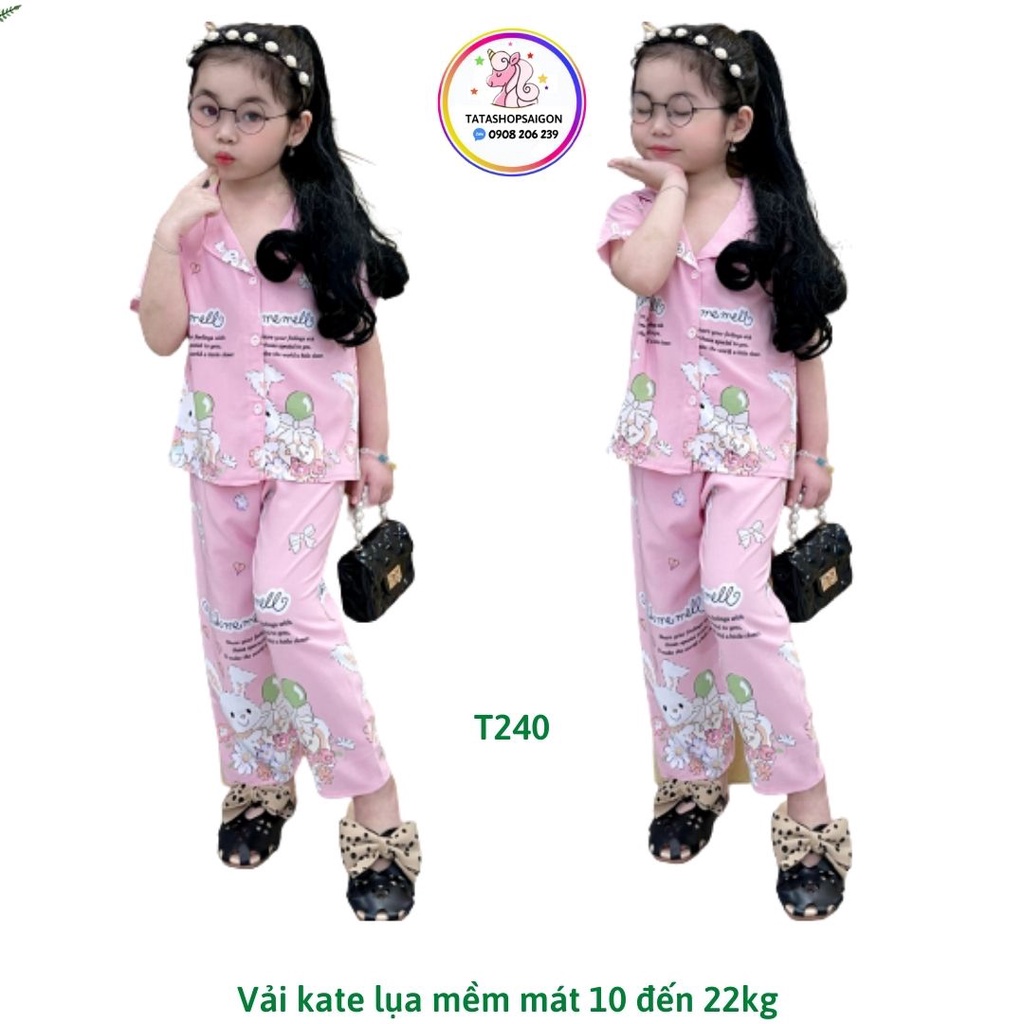 T240 Bộ pijama bé gái tay ngắn quần dài mặc nhà hoạt hình thú dễ thương 11 22kg