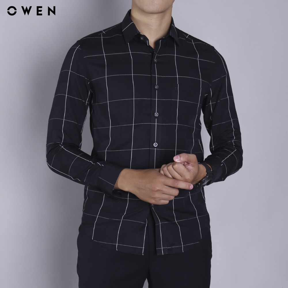 Áo sơ mi nam dài tay Owen chất Sen dáng Regularfit màu đen - AR90772DT