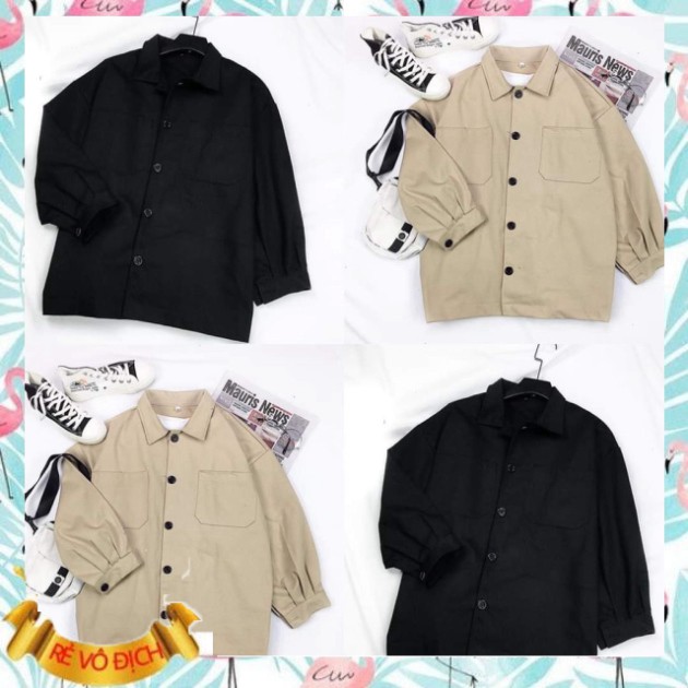(mới) ÁO KHOÁC KAKI SIMPLE JACKET UNISEX - ÁO SƠ MI KAKI TAY BỒNG CỔ BẺ ĐEN BE HOT
