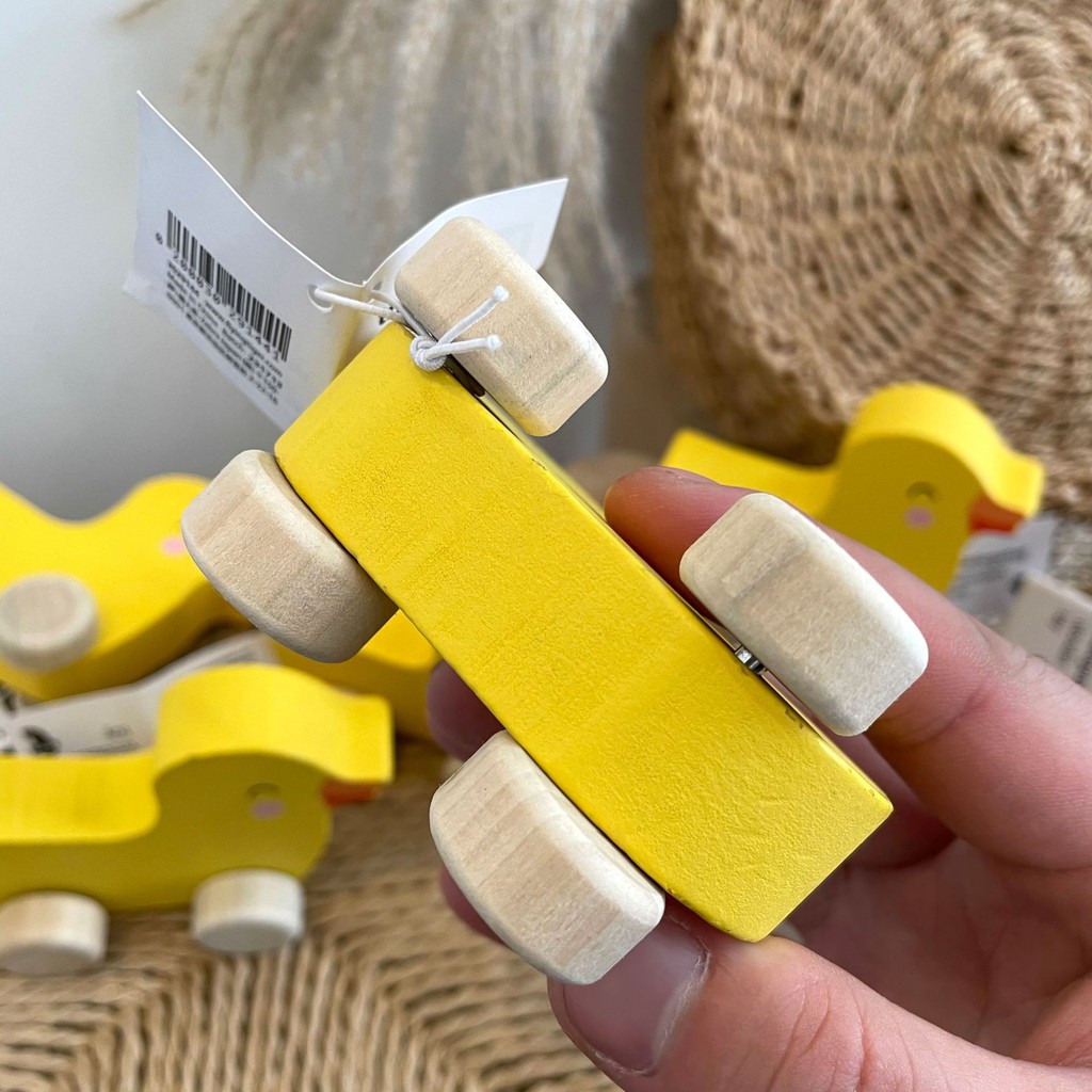 Đồ chơi vịt vàng thỏ trắng bằng gỗ có bánh xe an toàn cho bé nguyên tag giấy , đồ chơi gỗ an toàn cho bé