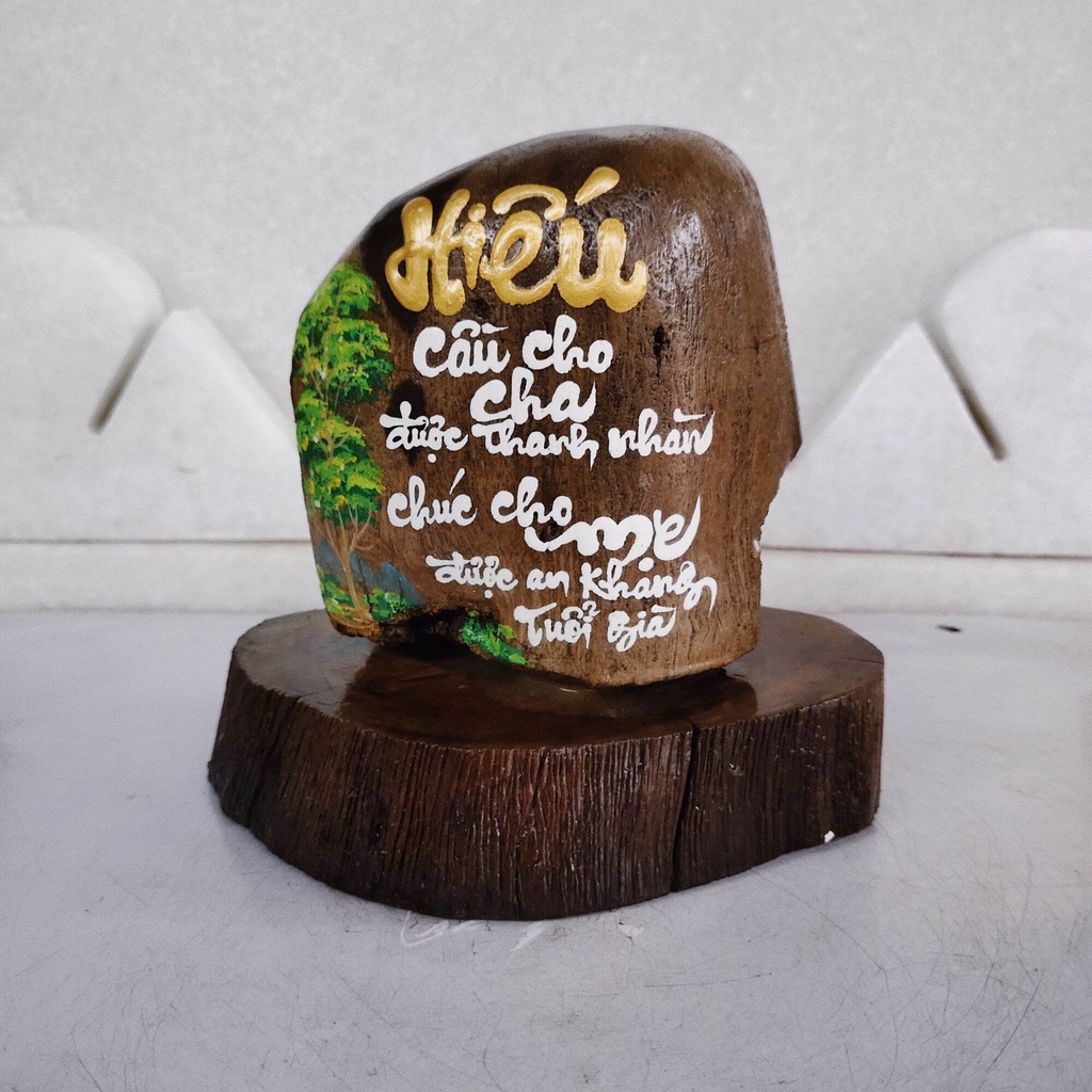 Thư pháp trên Gỗ Hoá Thạch 💯% tự nhiên .(HTTP67 , KL: 1,8kg, C: 15cm, R: 15cm), shop nhận làm theo yêu cầu quý khách