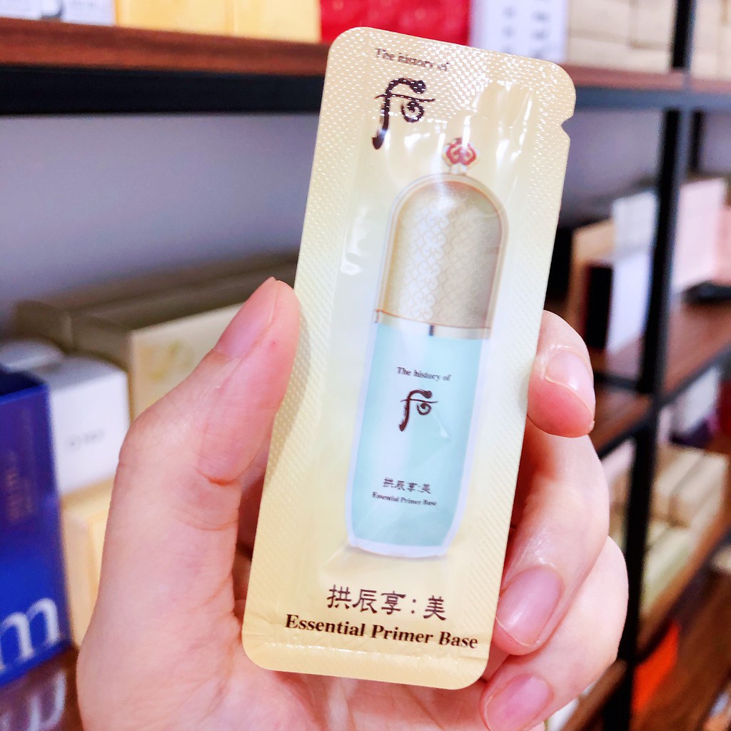 Kem lót trang điểm che khuyết điểm Whoo xanh Essential Primer Base 1ml , kiềm dầu cực đỉnh , tone 21 trắng đẹp lung linh