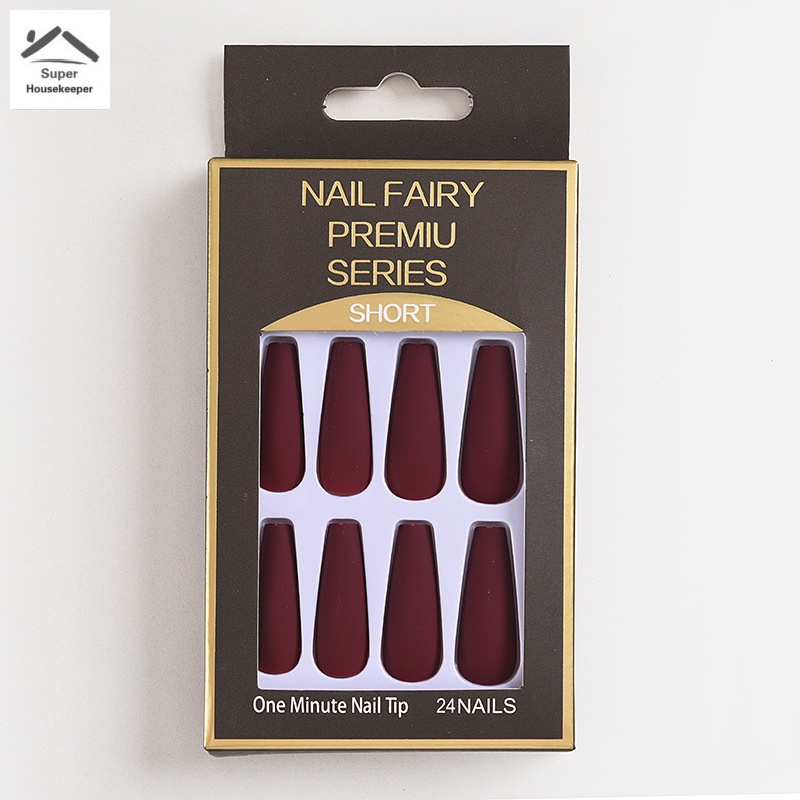 Set 24 móng tay giả màu trơn bằng nhựa resin siêu dài kèm gel phủ cho nữ