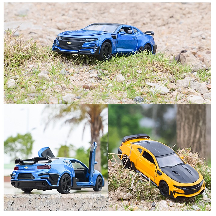 Mô hình xe ô tô Chevrolet Camaro tỉ lệ 1:32 chạy cót xe bằng kim loại mở được cửa xe đồ chơi trẻ em có âm thanh và đèn