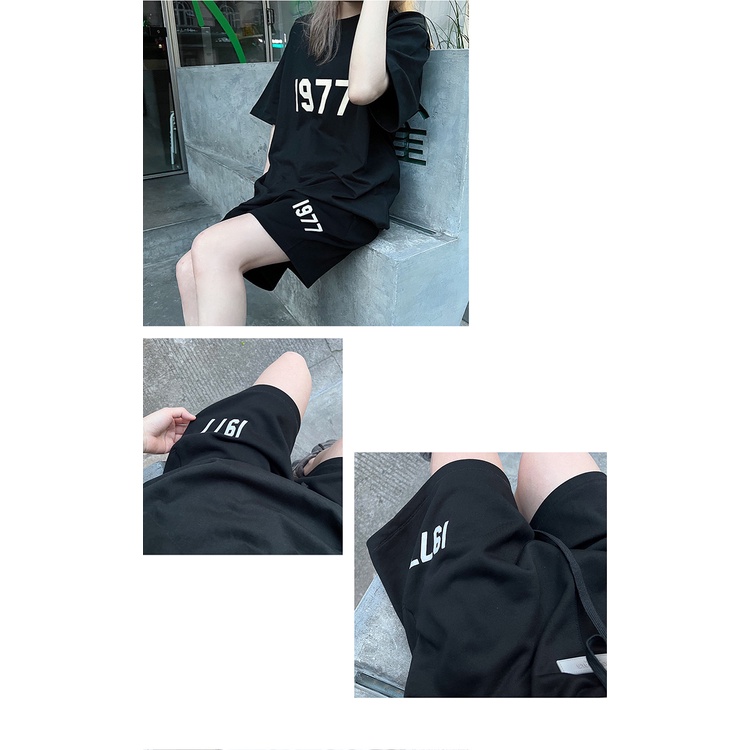 Bộ nam nữ 1977 thể thao vải cotton Bộ Quần Áo Mặc Nhà Thể Thao Nam Mùa Hè