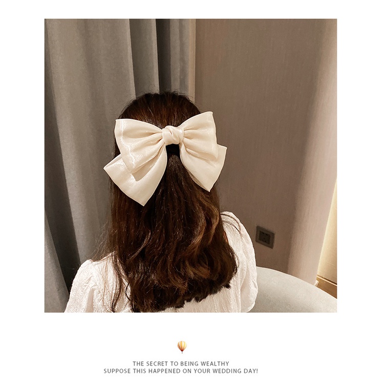 Kẹp Tóc Phối Nơ Chất Vải Bóng Óng Ánh