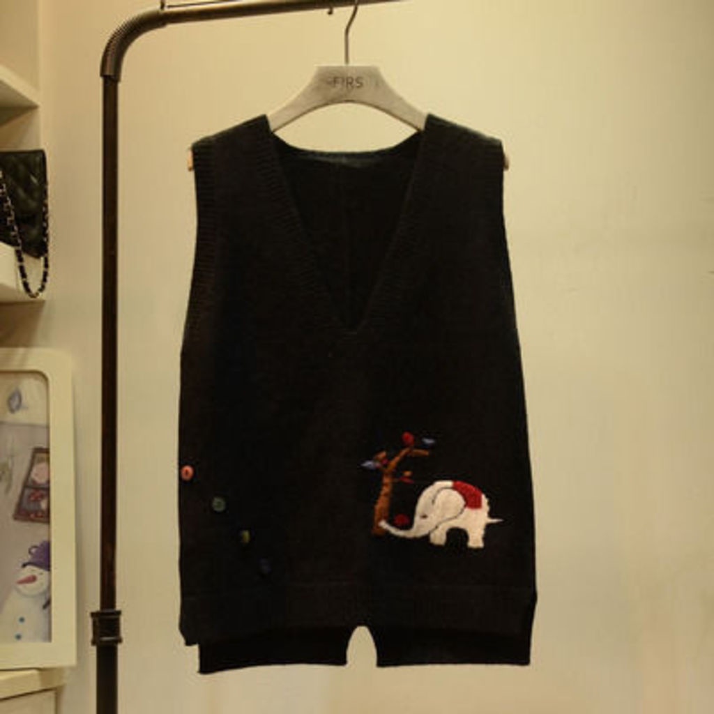 Áo Sweater Dệt Kim Không Tay Dáng Rộng Cổ Chữ V Cài Nút Màu Sắc Thời Trang Mùa Thu