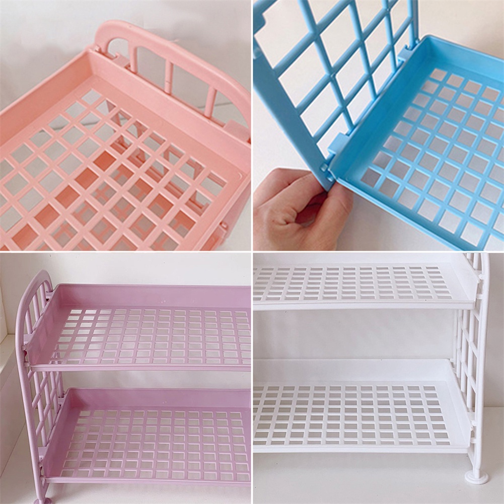 New Ins lưu trữ giá mỹ phẩm trang sức đôi-hai lớp Giá lưu trữ gấp đơn giản Máy tính để bàn nhà phòng tắm kệ lưu trữ Giá Đôi-Hai lớp lưu trữ giá