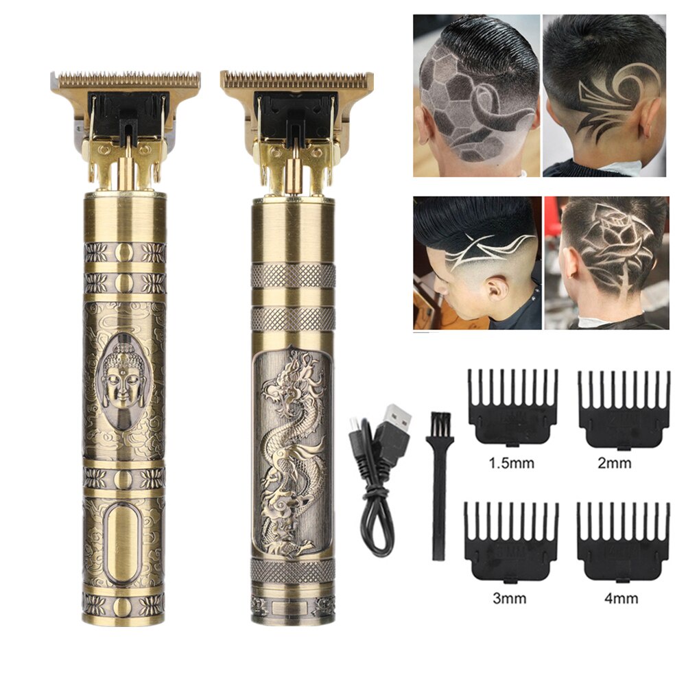 Tông đơ cắt tóc nam chấn viền sạc điện Keimei Vintage điêu khắc hình rồng