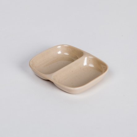 Chén đĩa gia vị 2 ngăn 9 x 7.3cm / Dĩa tương 2 phần đen, nâu kem - small bowl F-C101