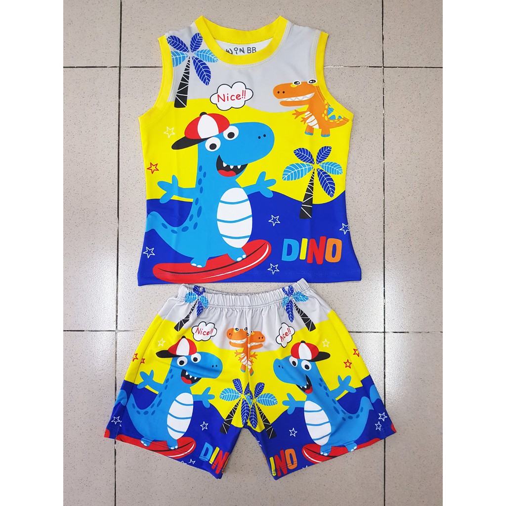 Bộ thun cotton lạnh thái in khủng long bé trai