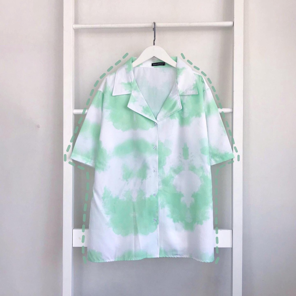 Áo sơ mi loang màu tay lửng chất lụa mát unisex nam nữ tie dye cryaotic10
