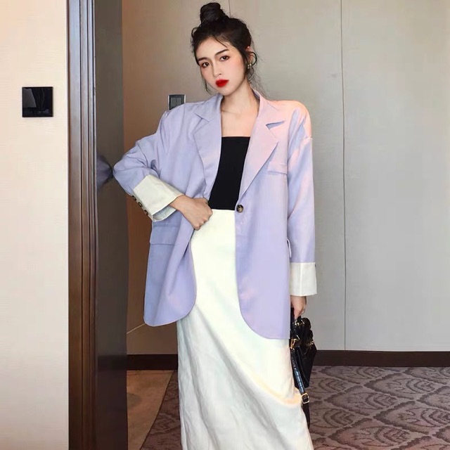 (Order) M-4XL Áo vest blazer tay phối màu