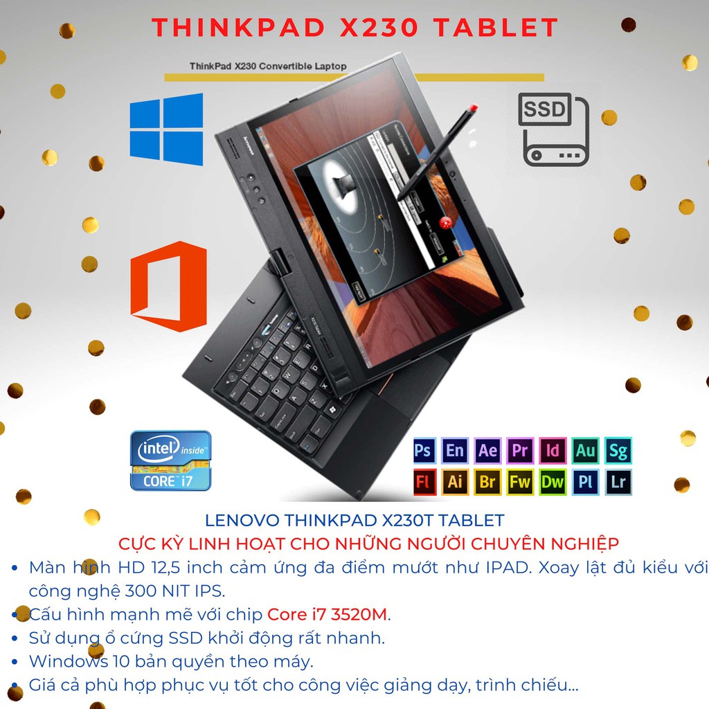 Laptop Lenovo Thinkpad X230T-siêu bền- Dòng Tablet cảm ứng đa điểm, xoay lật đủ kiểu