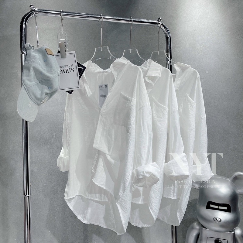 Áo Sơ Mi Form Rộng  MOLA  Màu Trắng Dáng Dài 1 Túi Kiểu Hàn Quốc Vintage Ulzzang Tiểu Thư Bánh Bèo Chất Đũi