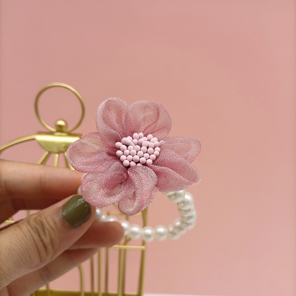 Cột tóc hạt châu đính hoa vải handmade thời trang nữ tính hàn quốc CT02