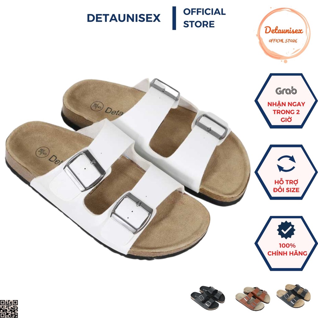 Dép Nam Nữ Hai Khóa Đế Trấu Màu Đen Trắng Full Đen Detaunisex Mã DETA21