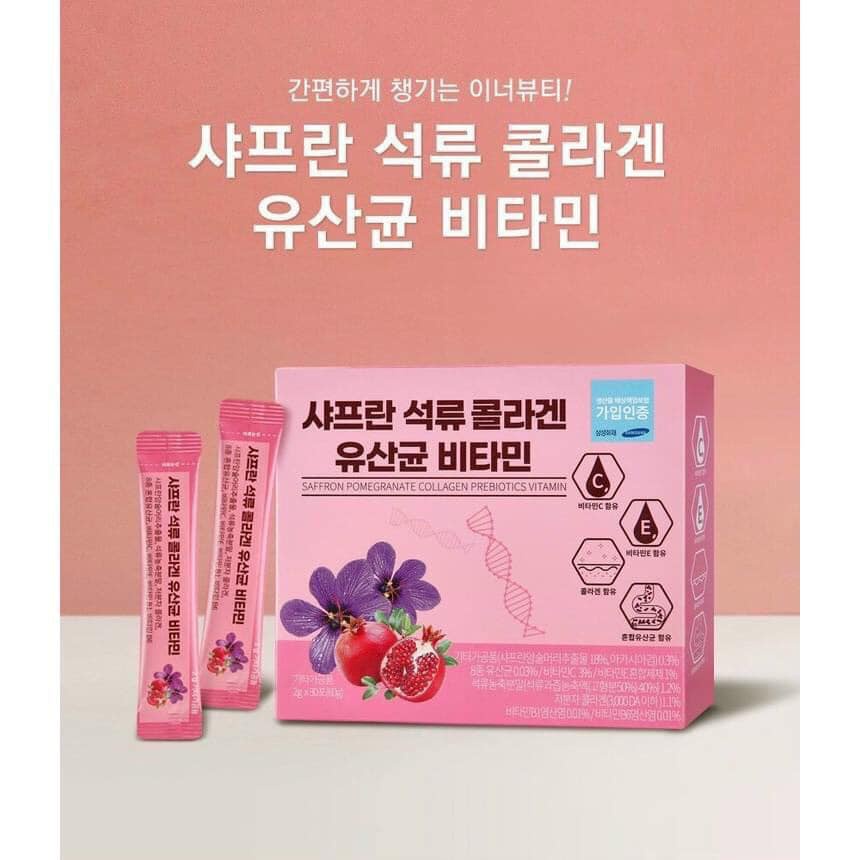 Bột Collagen Lựu Đỏ Nhụy Hoa Nghệ Tây Saffron Bio Cell Hàn Quốc, collagen nghệ tây saffron Tiên Authentic