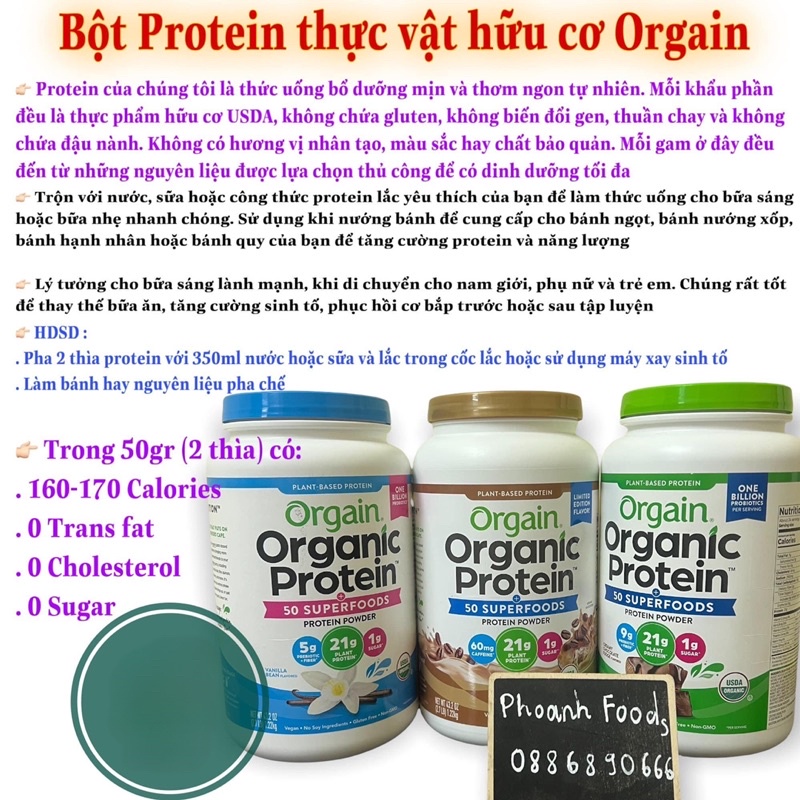 Bột protein thực vật hữu cơ Orgain hũ 1,22kg
