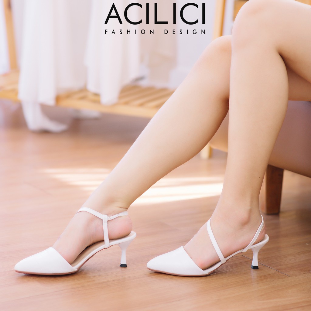 Giày cao gót nữ ACILICI gót nhọn thời trang, giày sandal mũi nhọn gót cao 6p form chuẩn 35-40 màu Trắng_TC057
