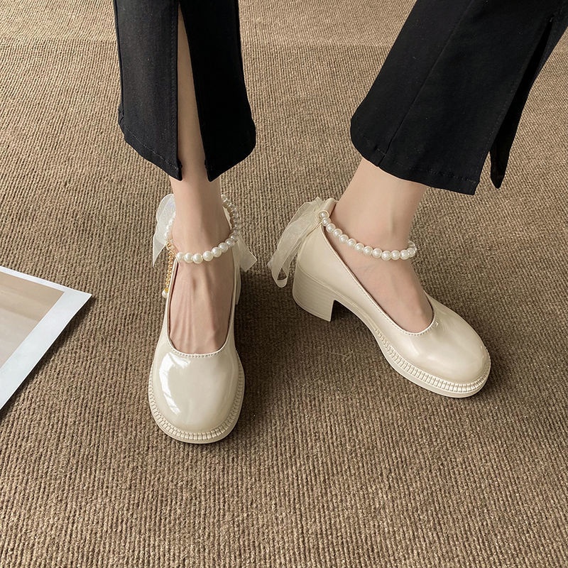 Giày Cao Gót Da Đính Ngọc Trai Phong Cách Pháp 2022 Thời Trang Cho Nữ