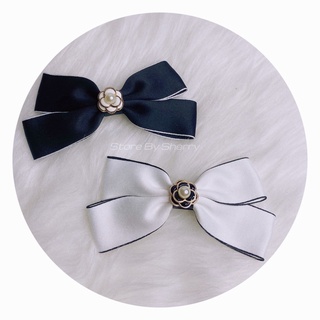 Kẹp tóc nơ kèm hoa trà size 15cm