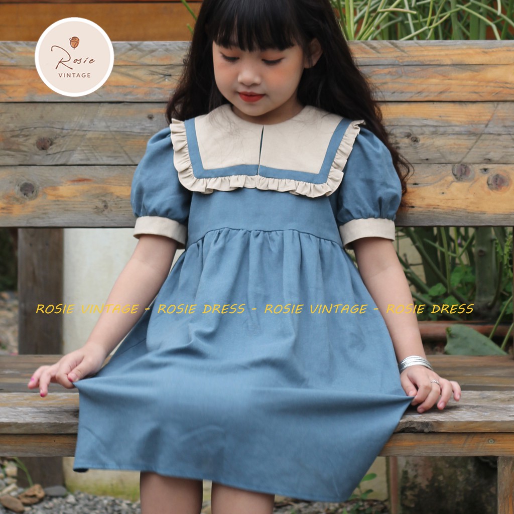 Váy Đầm Hè ROSIE - Váy Đầm Cổ Thủy Thủ V18- Kiểu Dáng Vintage Cho Bé Gái Từ 9-38kg