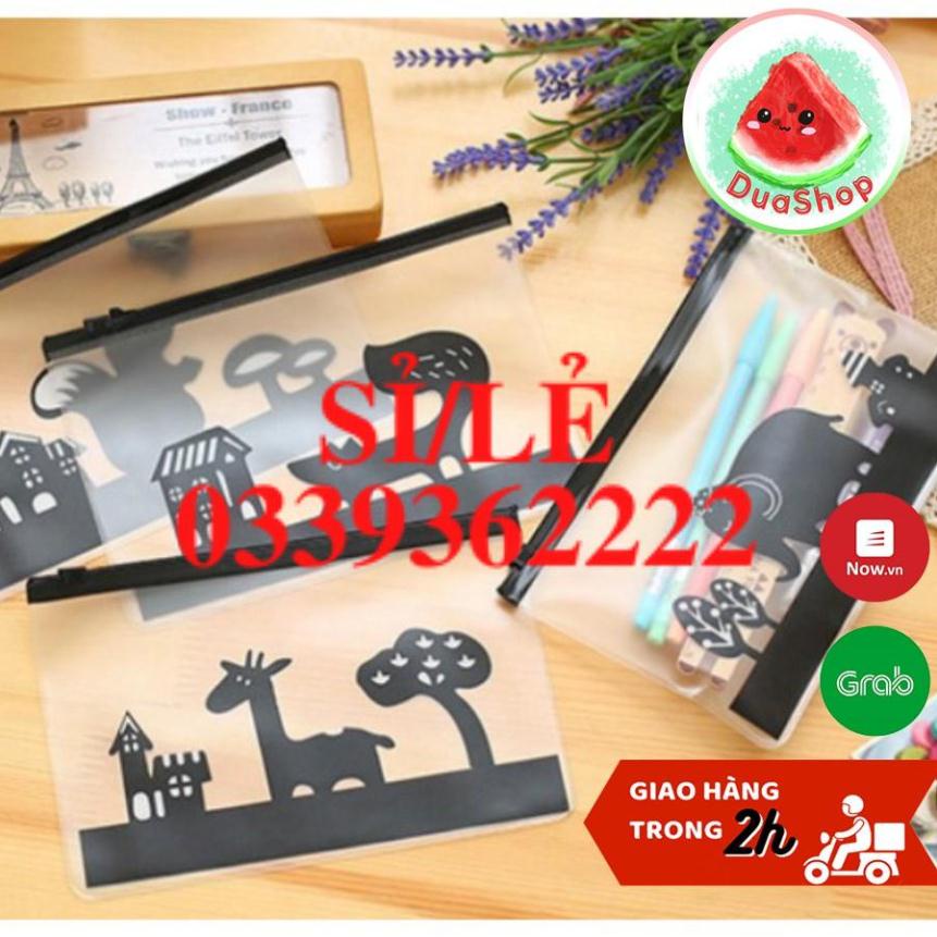 [ HAIANHSHOP ] Túi đựng bút trong suốt viền đen có khóa kéo 20,4*13,5 cm - Túi Đựng Bút Động Vật Dễ Thương Duashop &gt;