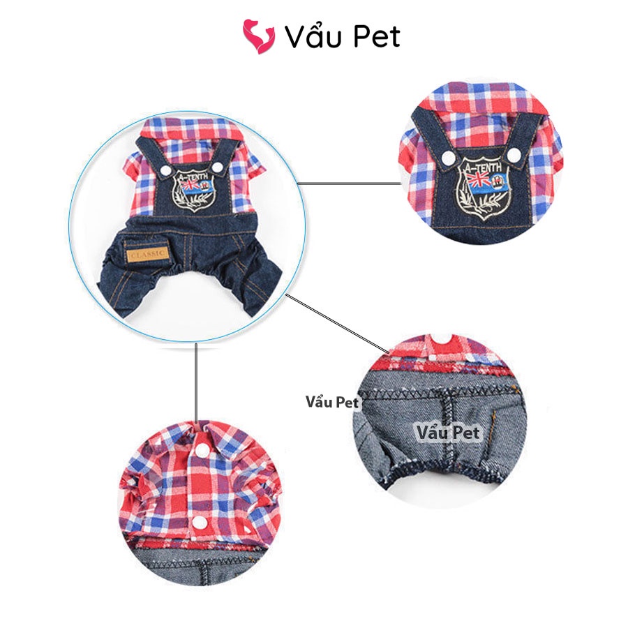 Áo cho chó mèo Bộ Yếm Sơ Mi Quần Bò - Quần áo cho chó poodle, con, lớn, mèo, thú cưng Vẩu Pet Shop