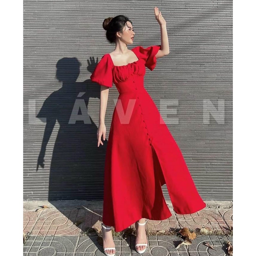 [HCM] Đầm Maxi Xẻ Tà Trước Nút Bọc (Có Mút Ngực) Thời Trang Nữ Sam Closet Free Size 40-55kg