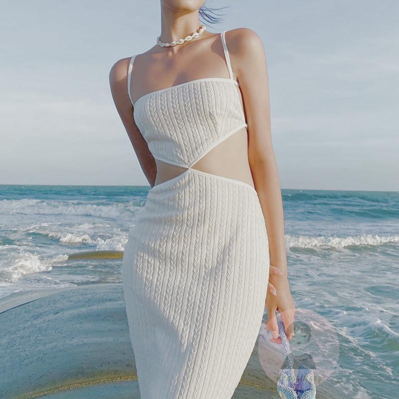 Đầm Hai Dây Dáng Dài Ôm Dáng Màu Trơn Lưng Cao Thời Trang Mùa Hè Cho Nữ